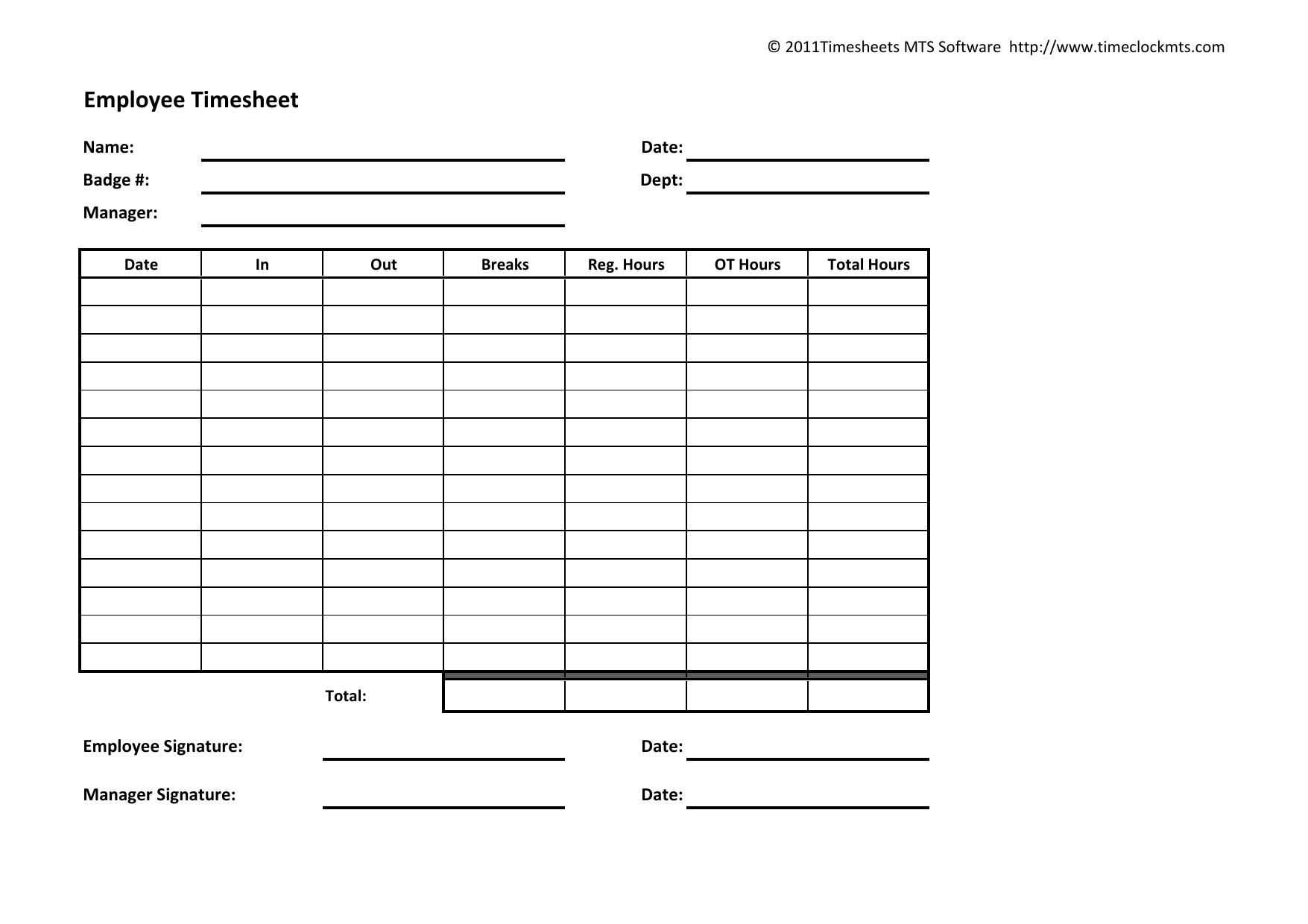 free printable time sheets