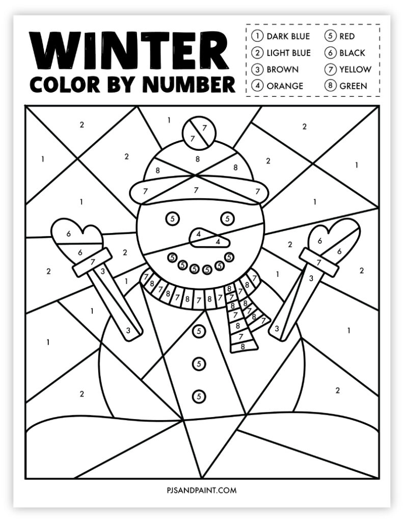 Free Printable Winter Color By Number Worksheet Pjs And Paint
