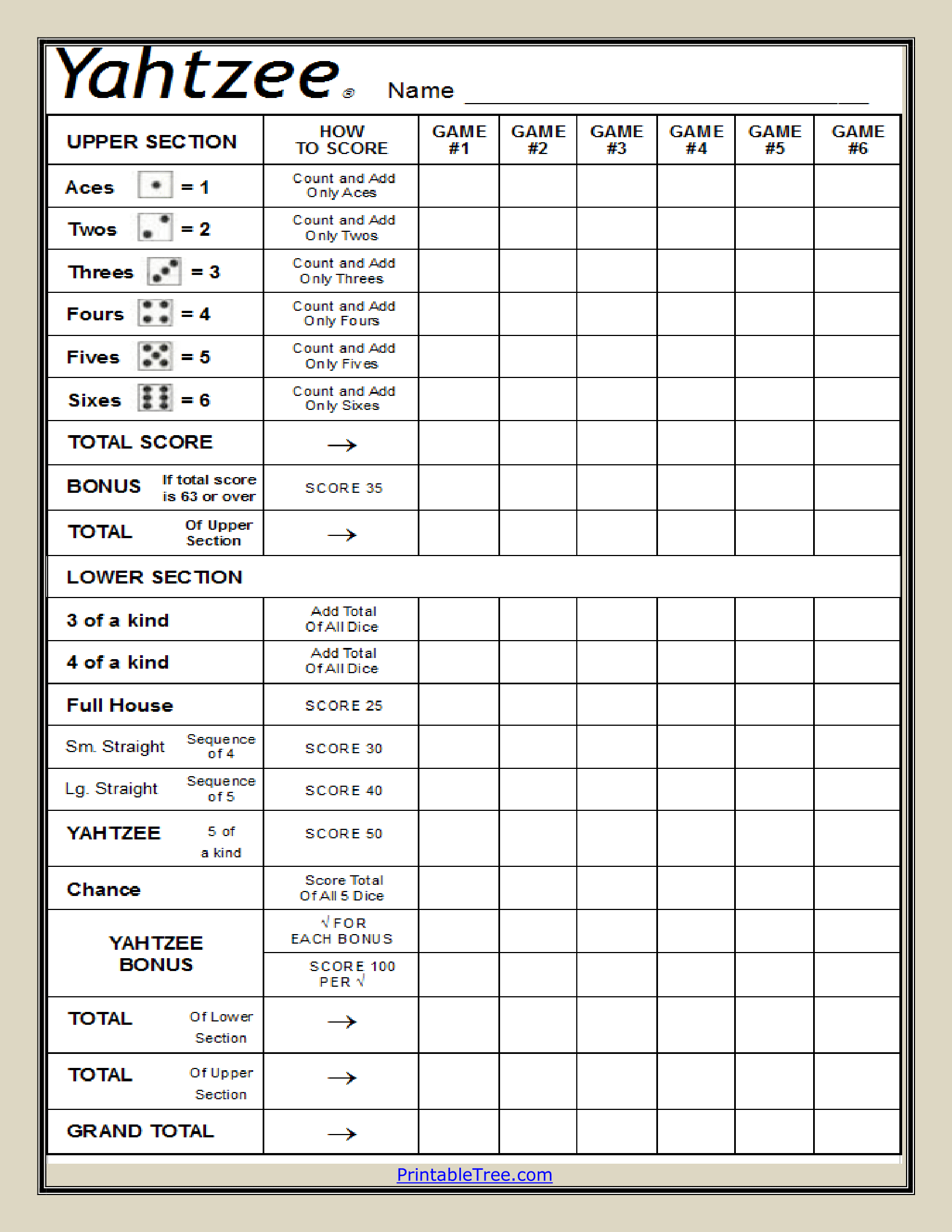 printable yahtzee score sheet