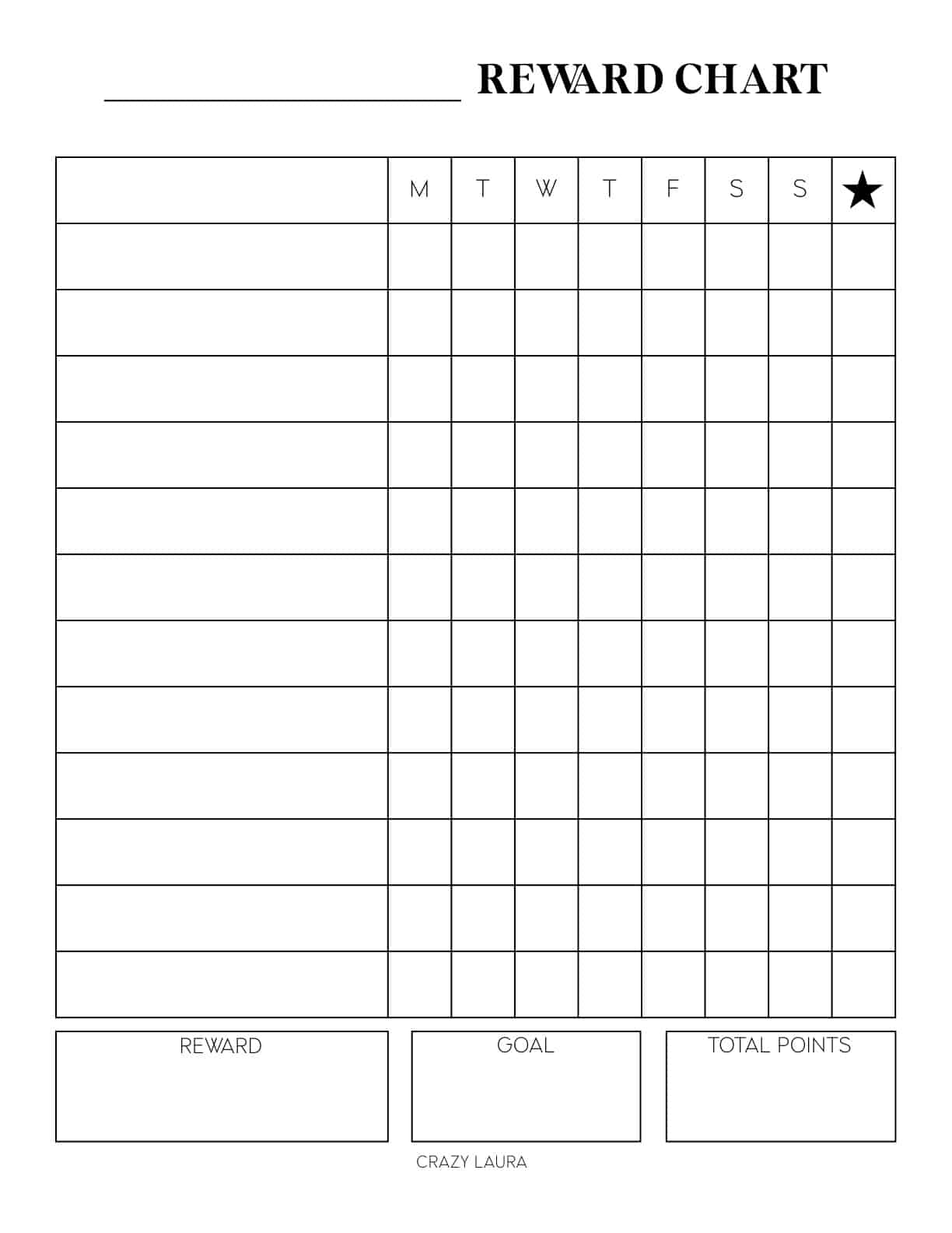 blank reward chart printable