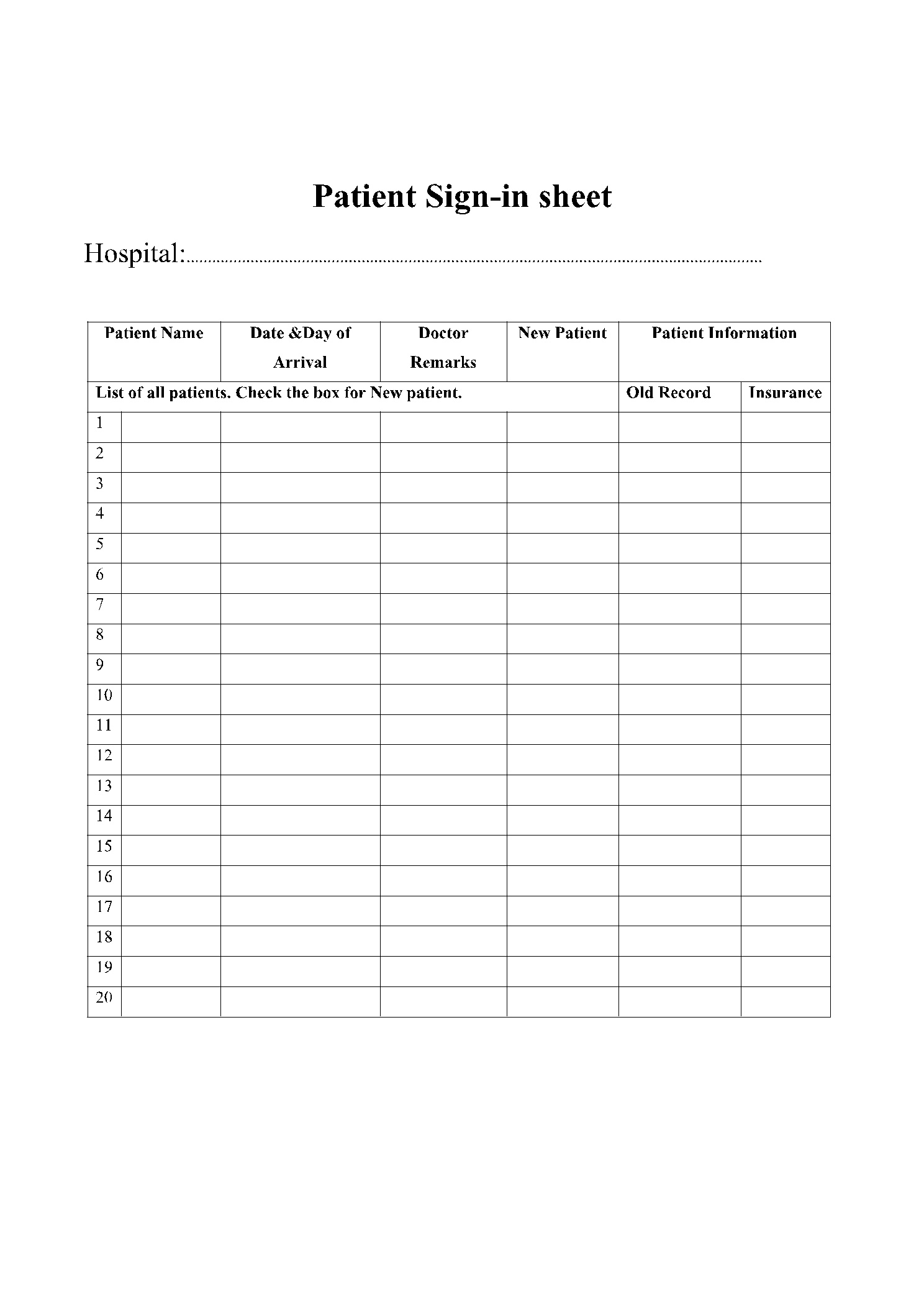 sign in sheet printable