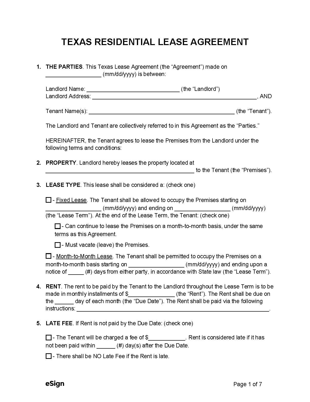 rental lease template printable