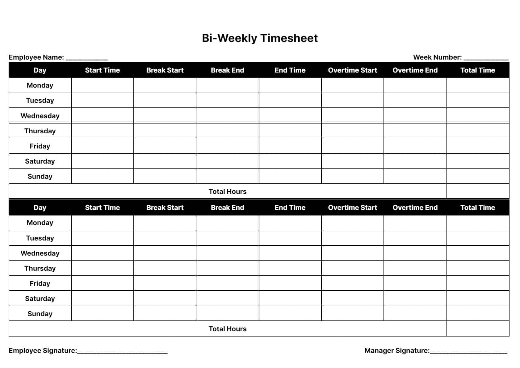 Free Timesheet Templates Download Daily Weekly And Monthly Time Sheets