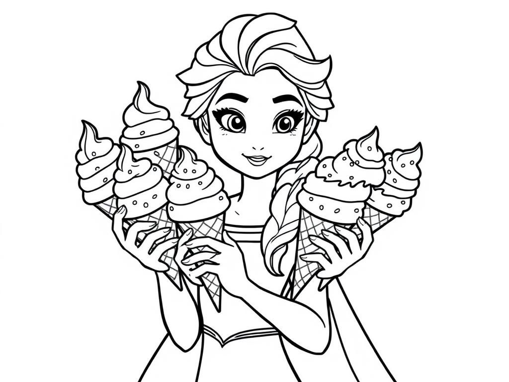 Frozen Elsa Ice Cream Coloring Page Free Printable Coloring Page