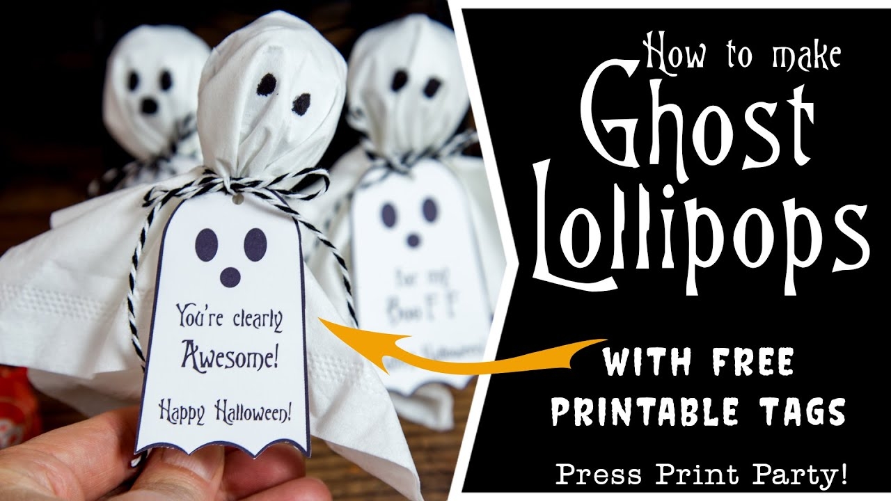 Ghost Lollipops W FREE Printable Halloween Tags Ghost Lollipops W FREE Printable Halloween Tags