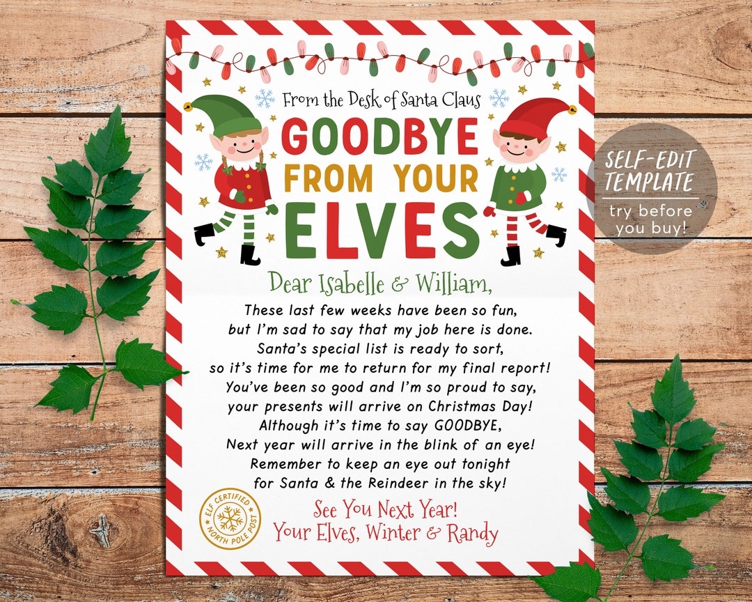 Goodbye Letter From Elves Editable Template End Of Christmas Farewell Elves Note Choose Your Elf Girl Or Boy Etsy