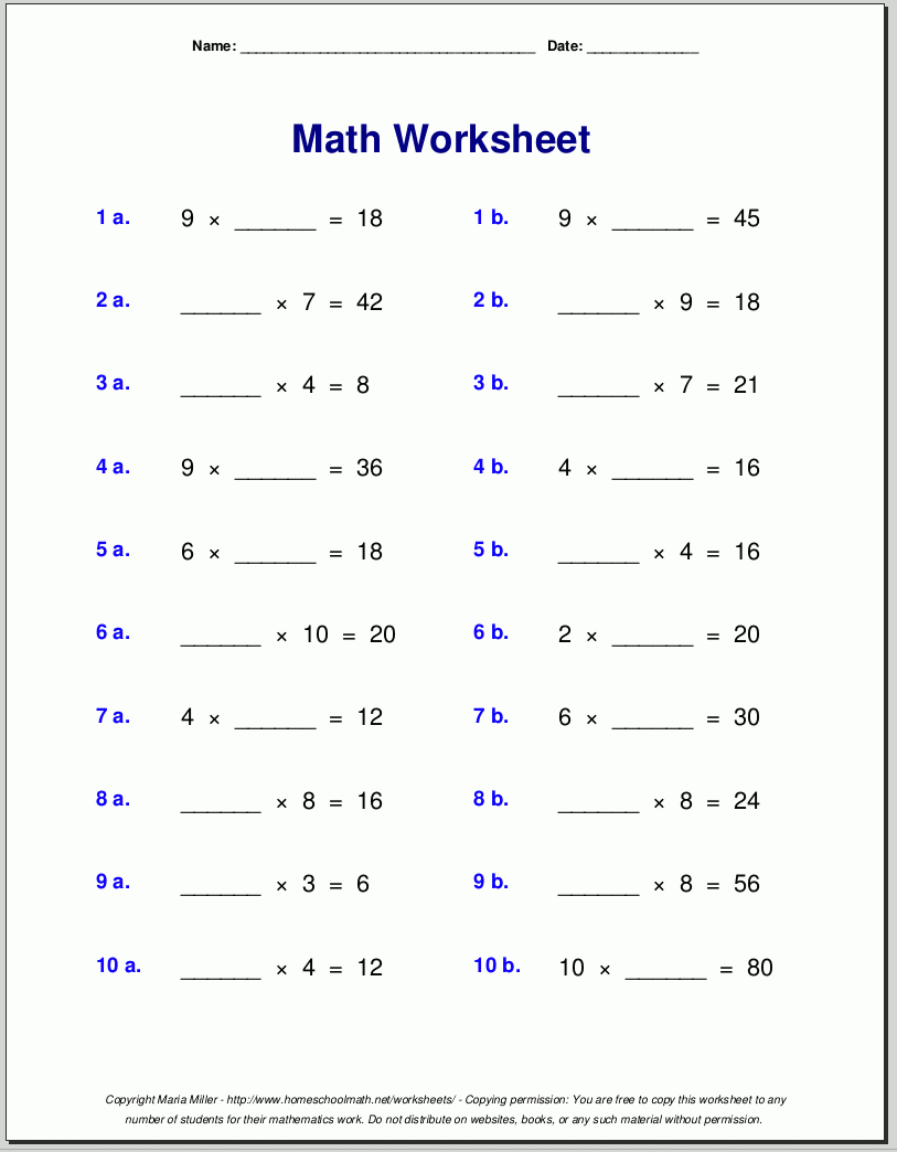 printable multiplication sheets