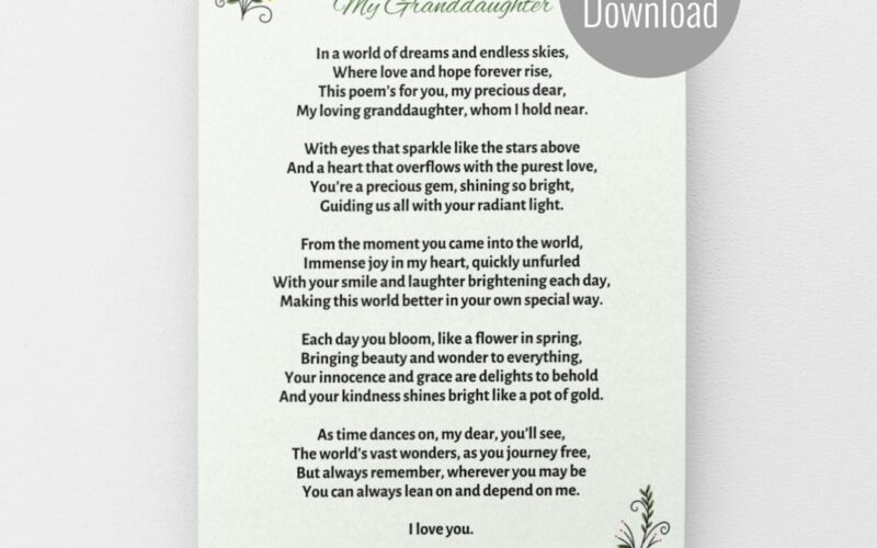 Granddaughter Poem Card Birthday Poem For My Granddaughter Inspirational And Beautiful Granddaughter Poems Special Granddaughter Etsy