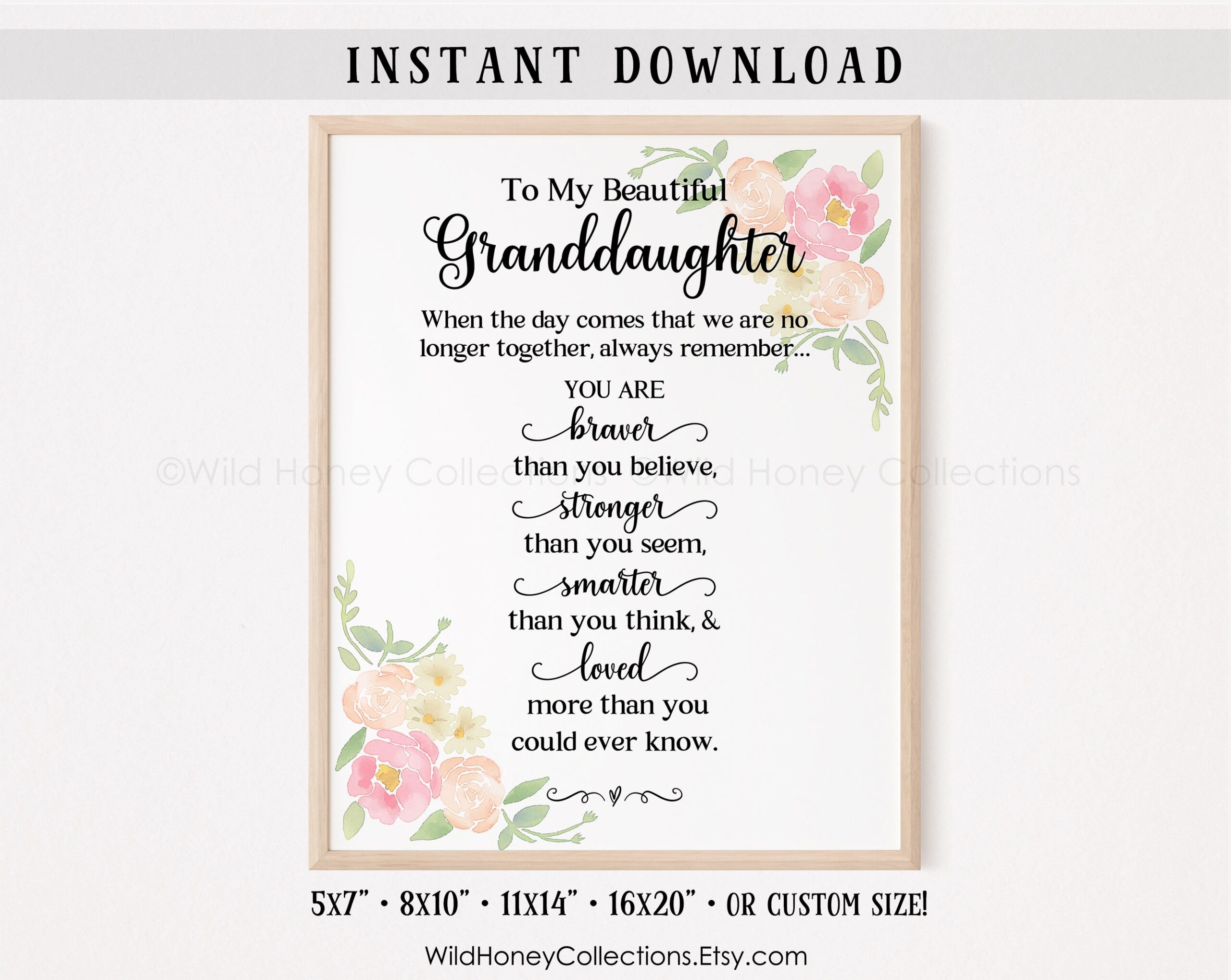 Granddaughter Poem Printable Art Braver Stronger Gift digital Download Etsy UK