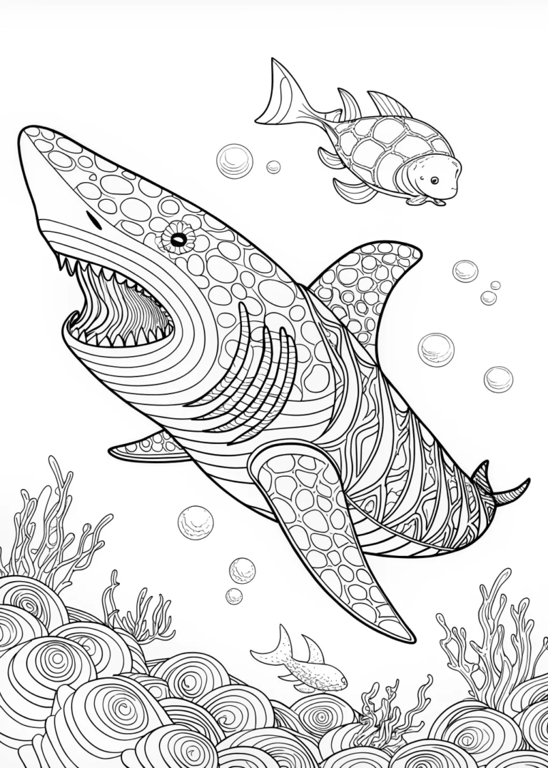 Great White Shark Ocean Adventure Coloring Page Free Printable