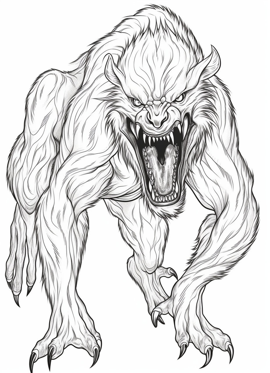 Halloween Scary Werewolf Coloring Book Page Image For Adults Black And White Line Drawing Image Buy Once And Print Hundreds Etsy Hong Kong