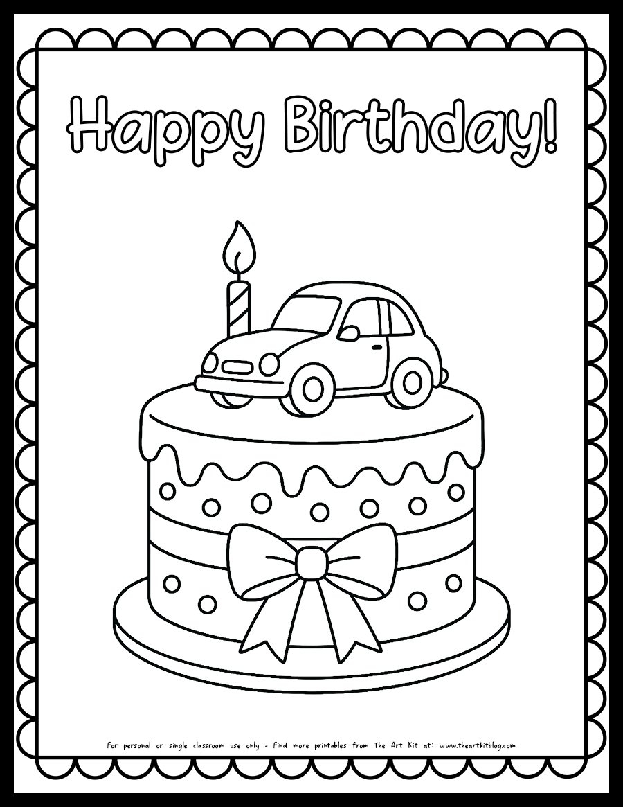 Happy birthday coloring page car printable Copy The Art Kit