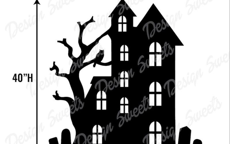Haunted House Printable Trace And Cut PDF Template Halloween Decor 40 Tall Wood Cardboard Poster Board Styrene DIY Halloween Display Etsy