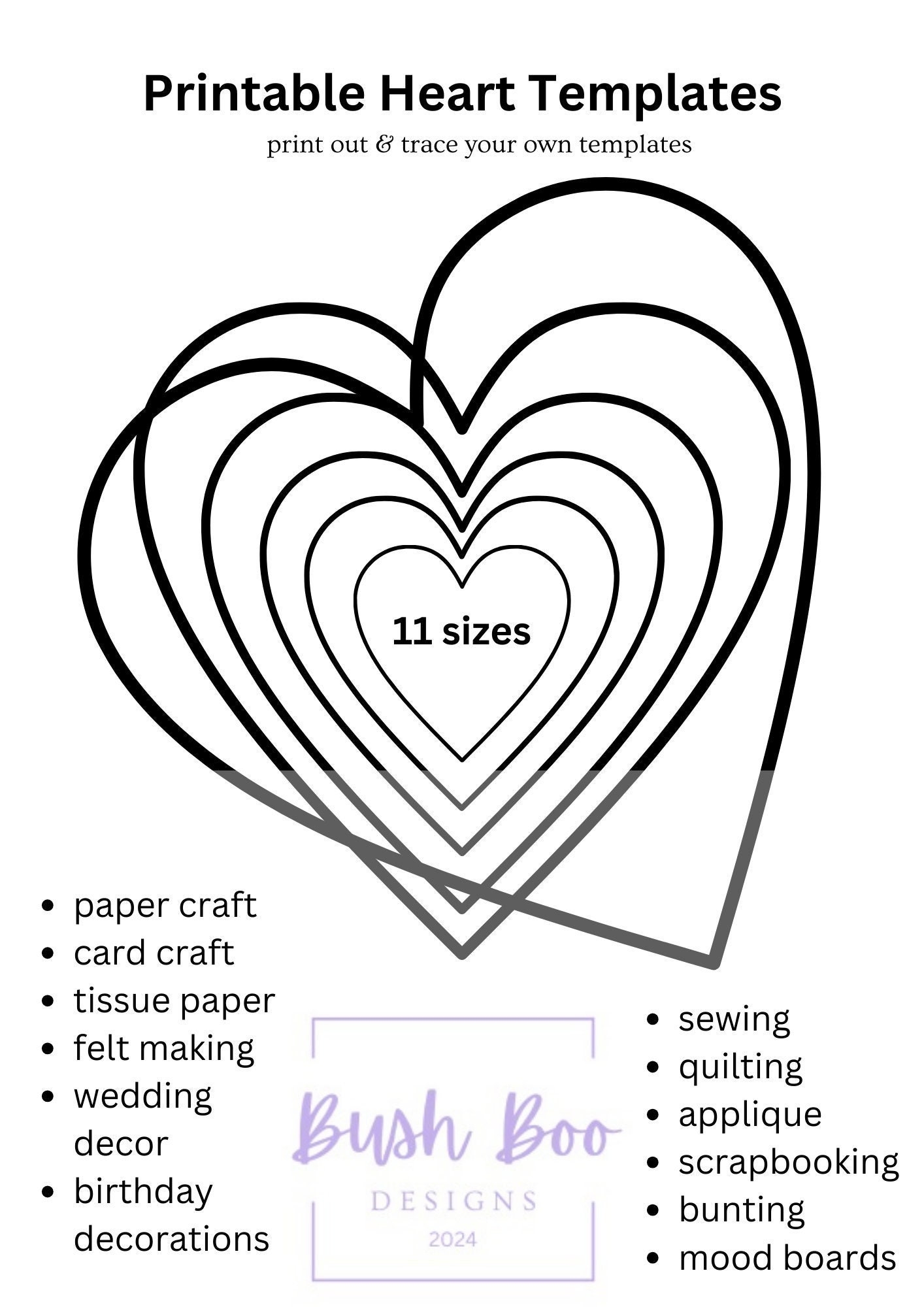 Heart Templates Paper Craft Project Valentine s DIY PDF Download A4 Size 4 Pages Etsy