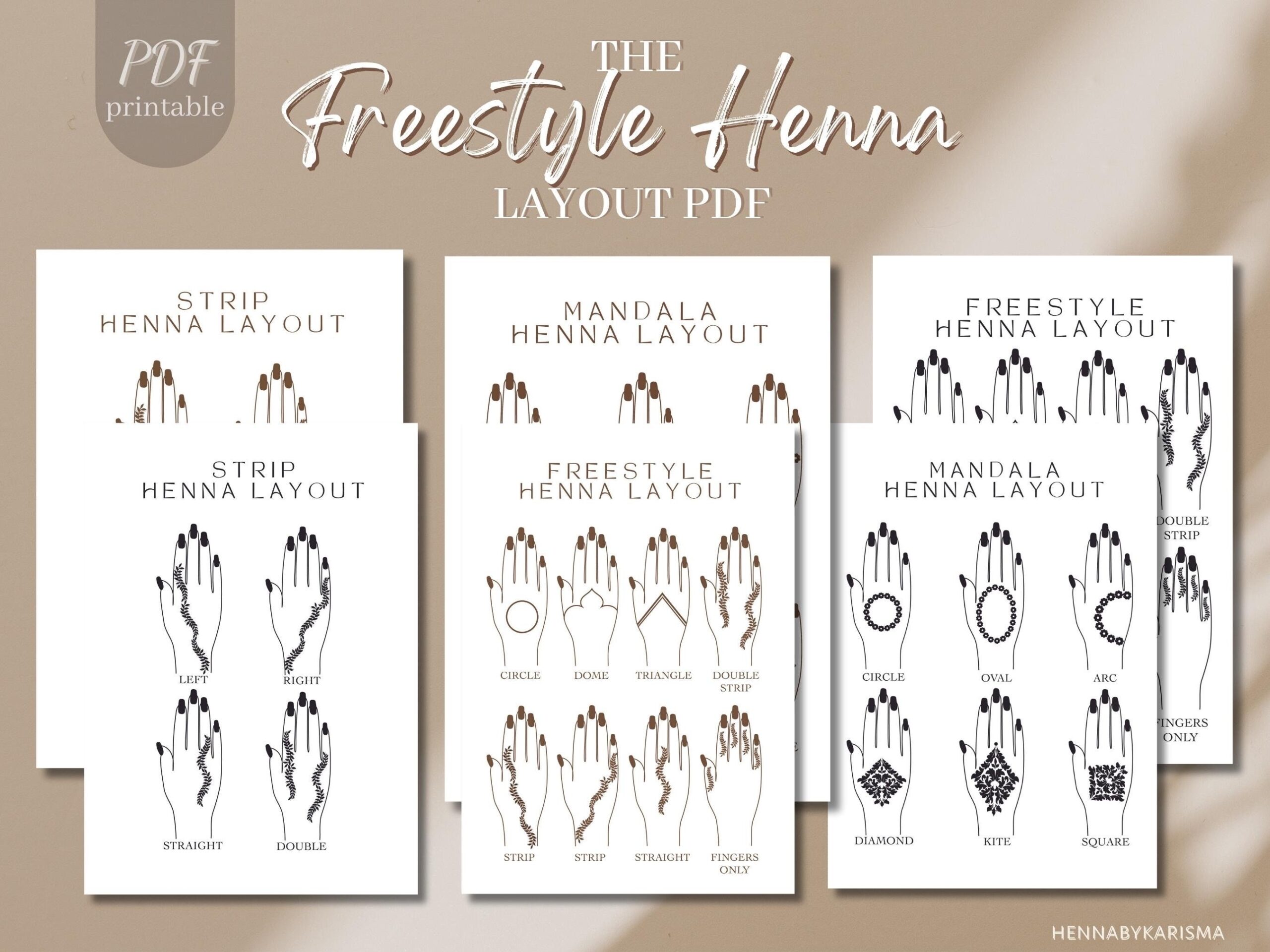 Henna Layout Guide For Freestyle Mandala Strip Printable Templates Henna Art Tattoo Brown Black PDF Download Etsy