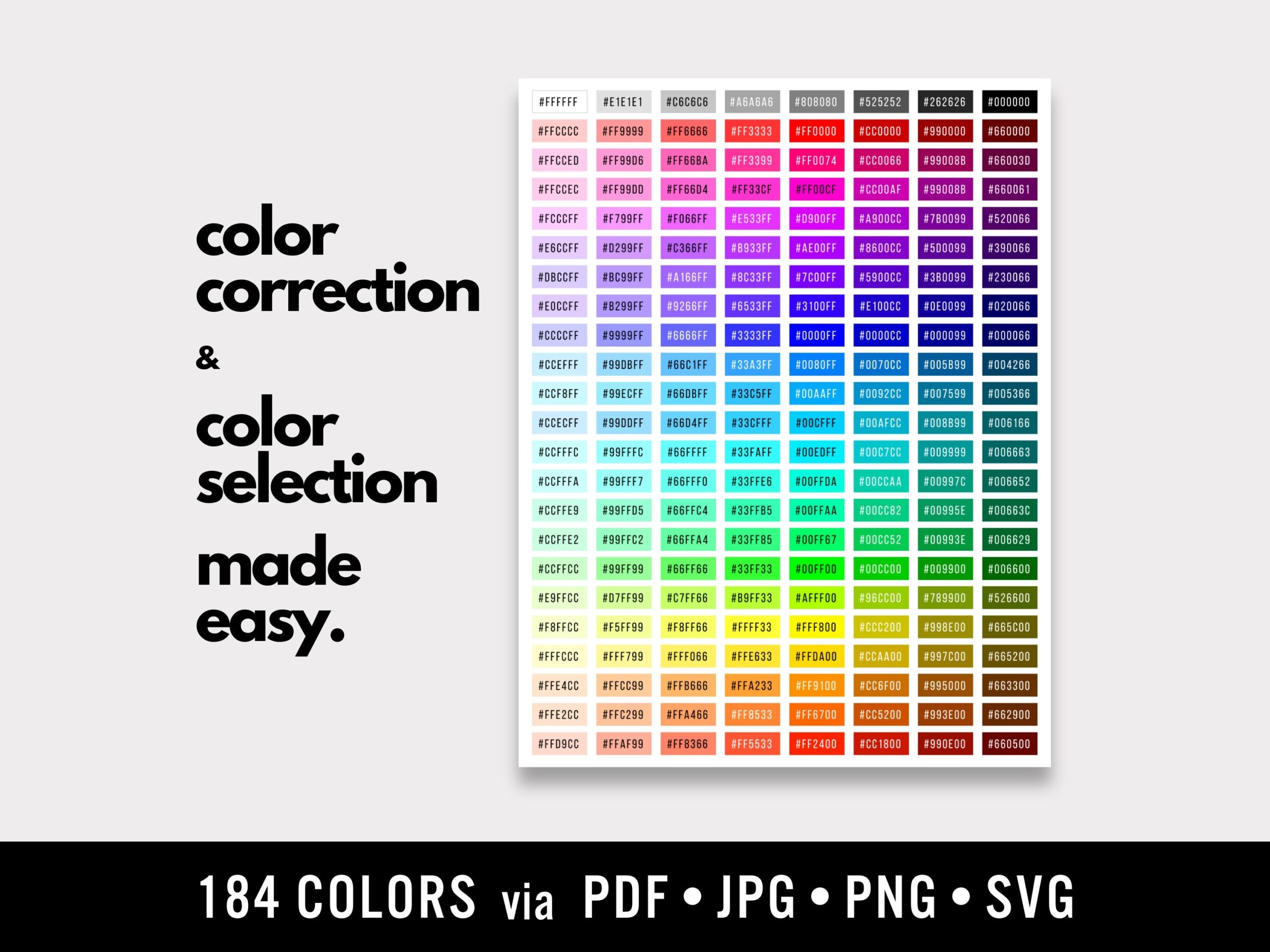 HEX Code Color Chart Printable Designer Quick Reference Cheat Sheet For Color Correction Etsy UK