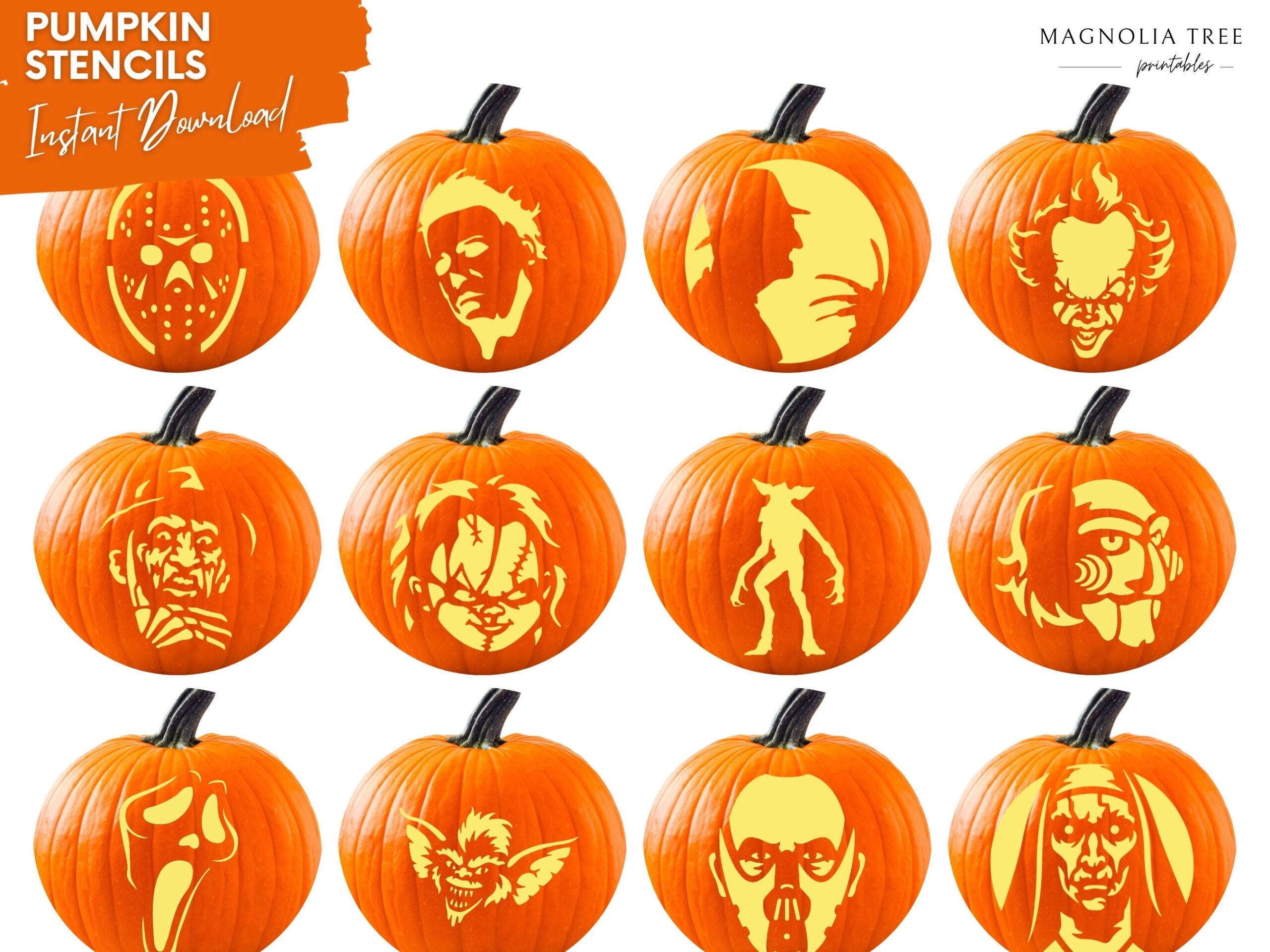 Horror Movie Bundle Printable Pumpkin Carving Stencils PDF Template Digital Download Etsy