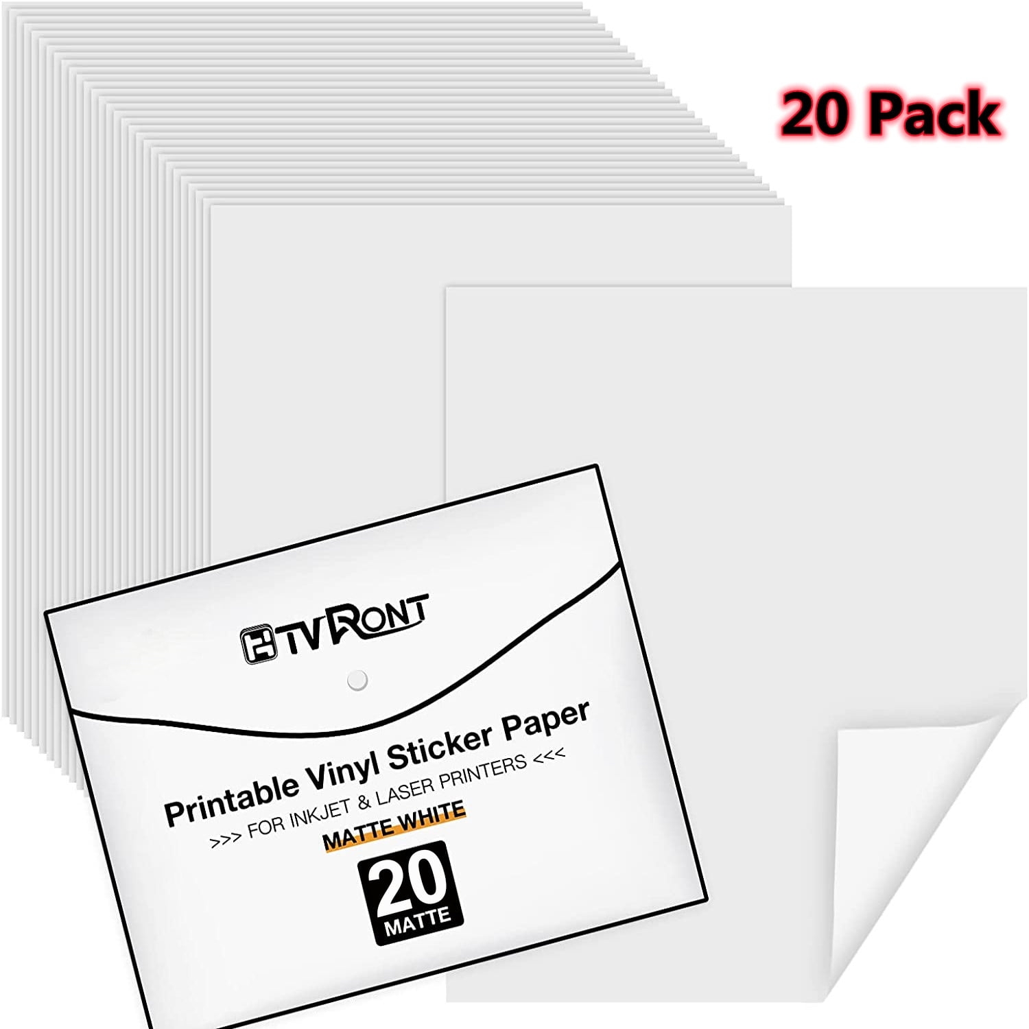 HTVRONT Premium Waterproof Decal Sheets For Inkjet Laser Printer 20 Pcs Matte White Sticker Paper 8 5 x11 Walmart