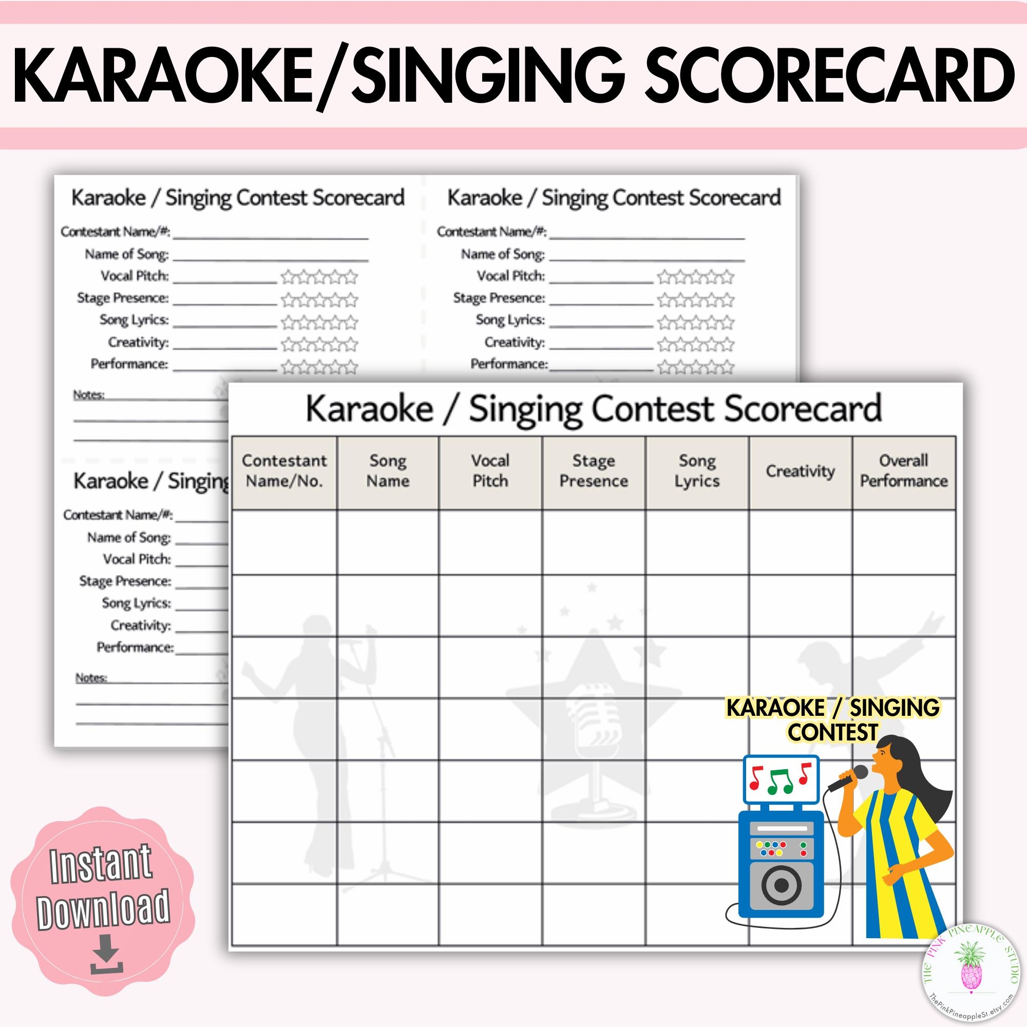 Karaoke Singing Contest Scorecard Printables Talent Show Judging Vocal Competition Scoring Sheets Party Game Open Mic Instant Downloads Etsy