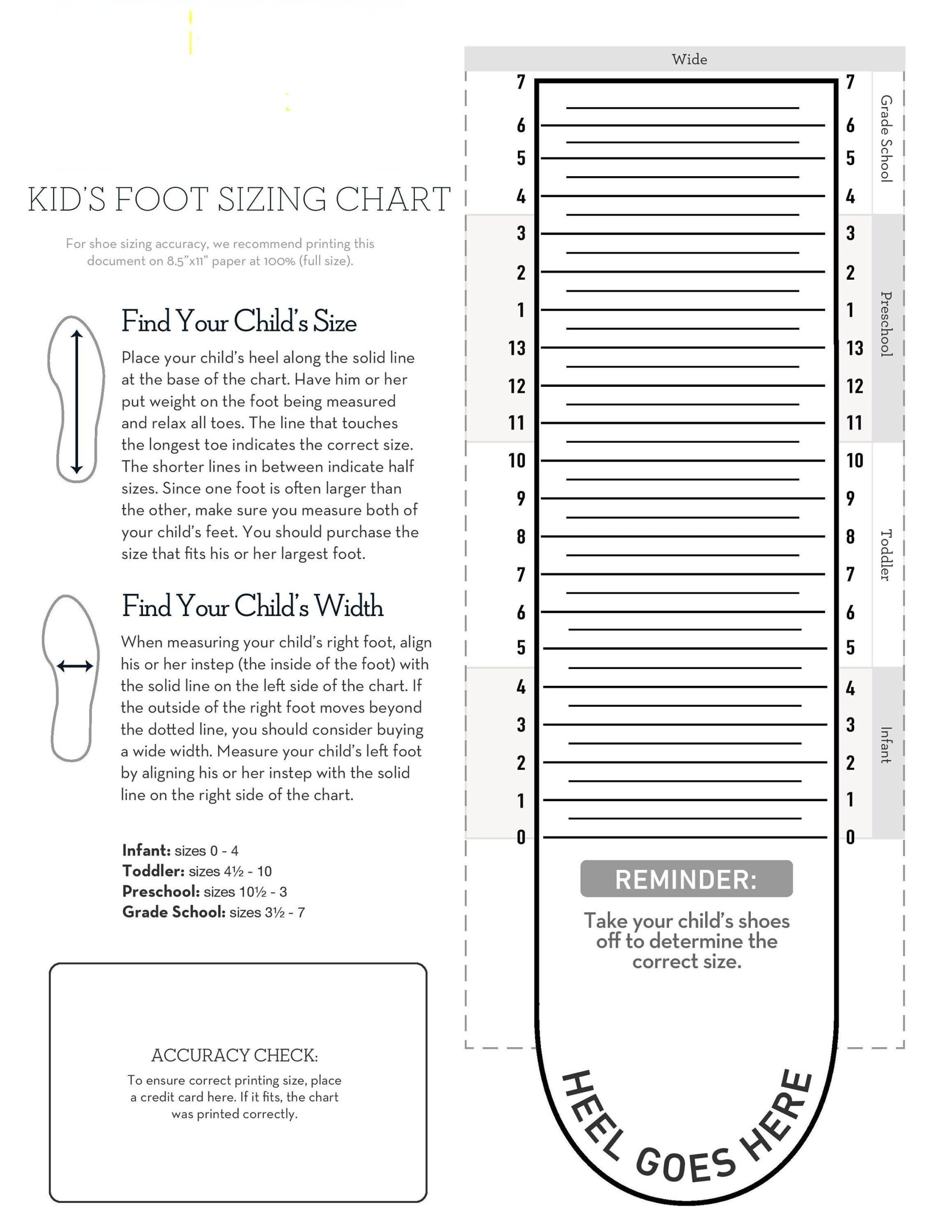 Kids Foot Sizer Chart Toddler Child Shoe Size Determiner instant Download Etsy