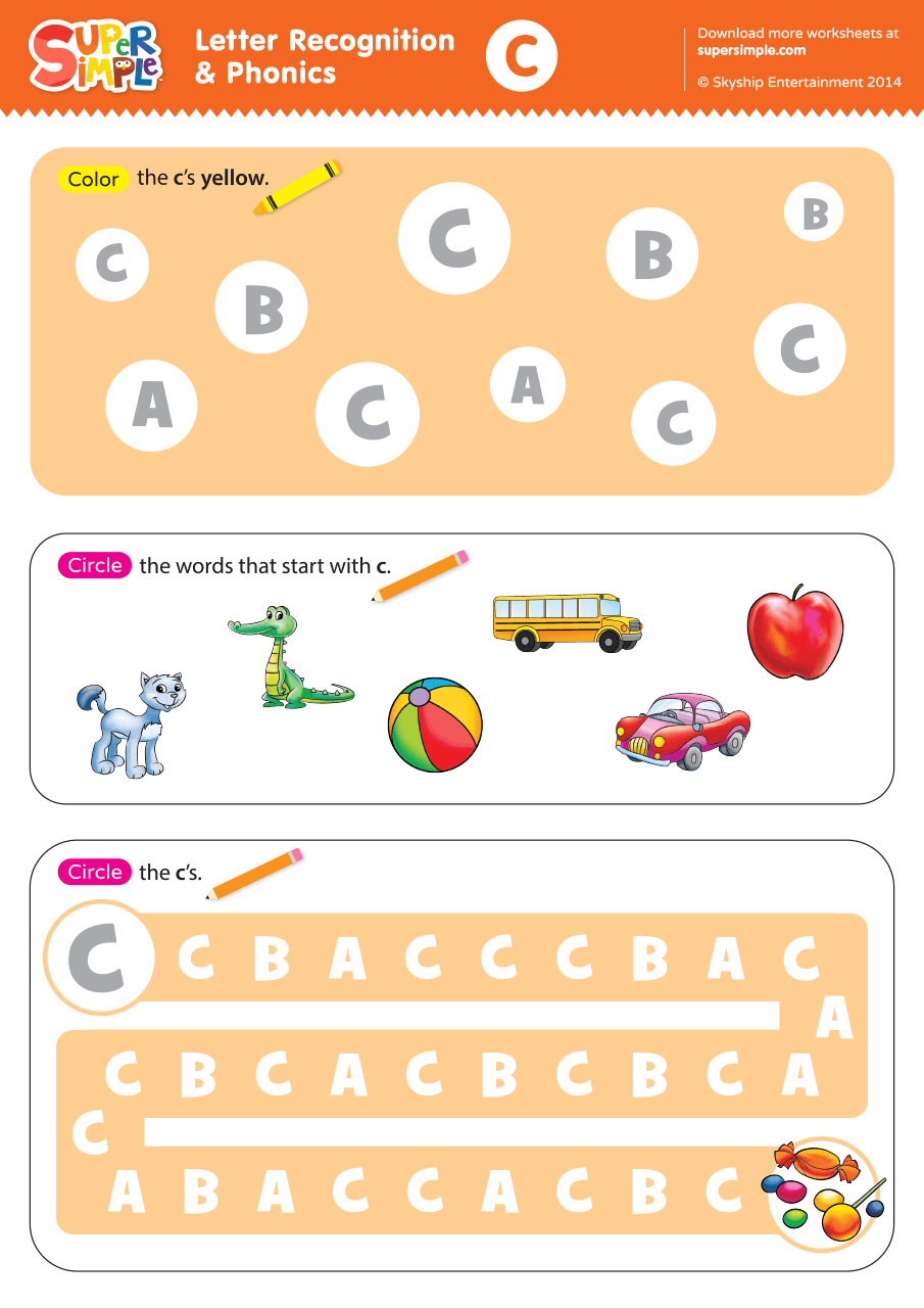 Letter Recognition Phonics Worksheet C Uppercase Super Simple