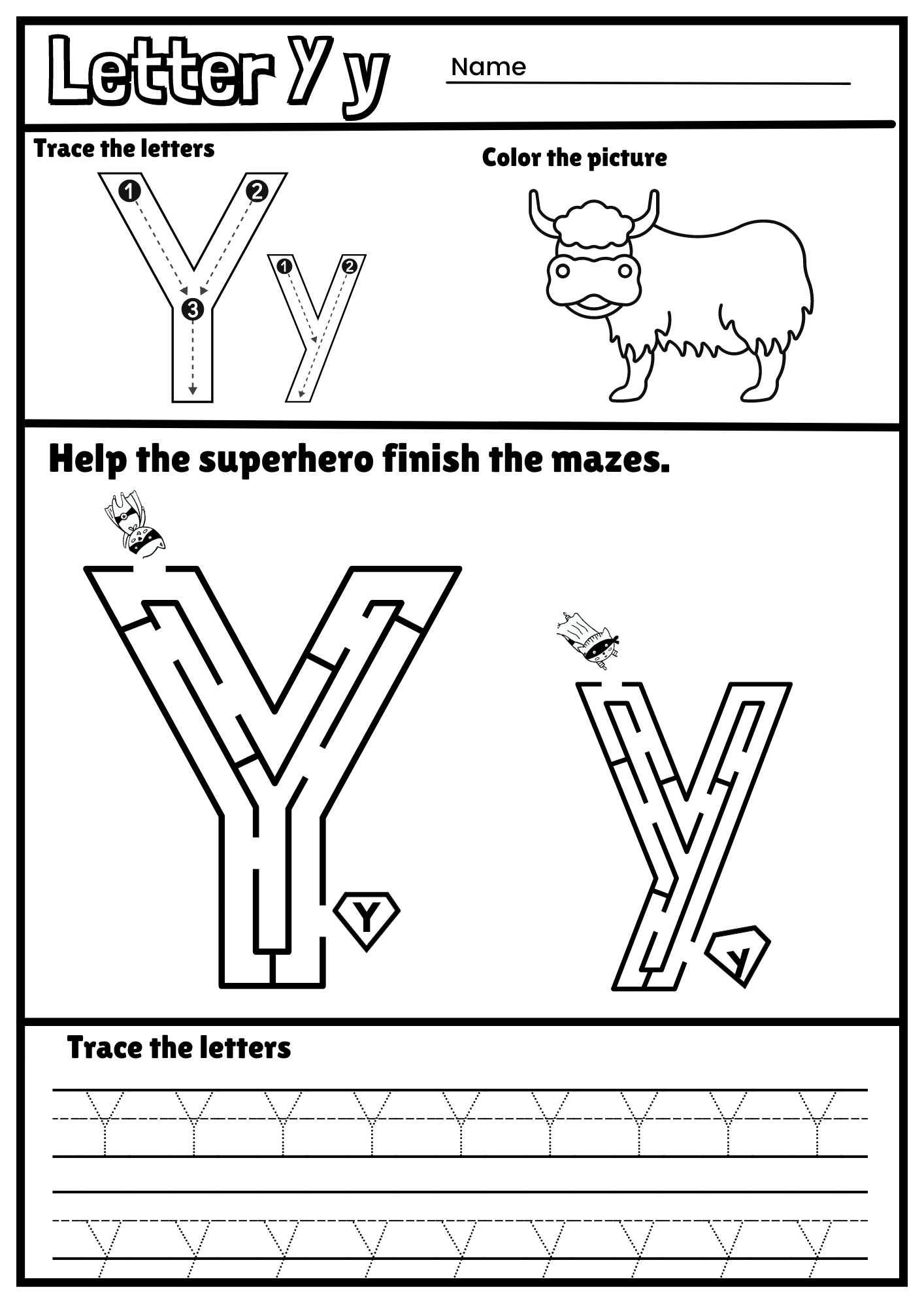 Letter Y Alphabet Tracing And Coloring Free Printable PDF Ezpzphonics