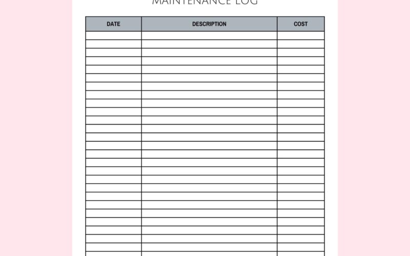Maintenance Log 8 5 X 11 Instant Download Printable Etsy