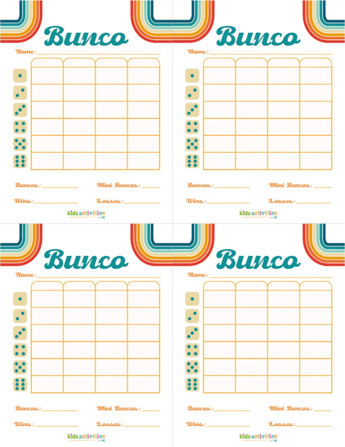printable bunco score sheets