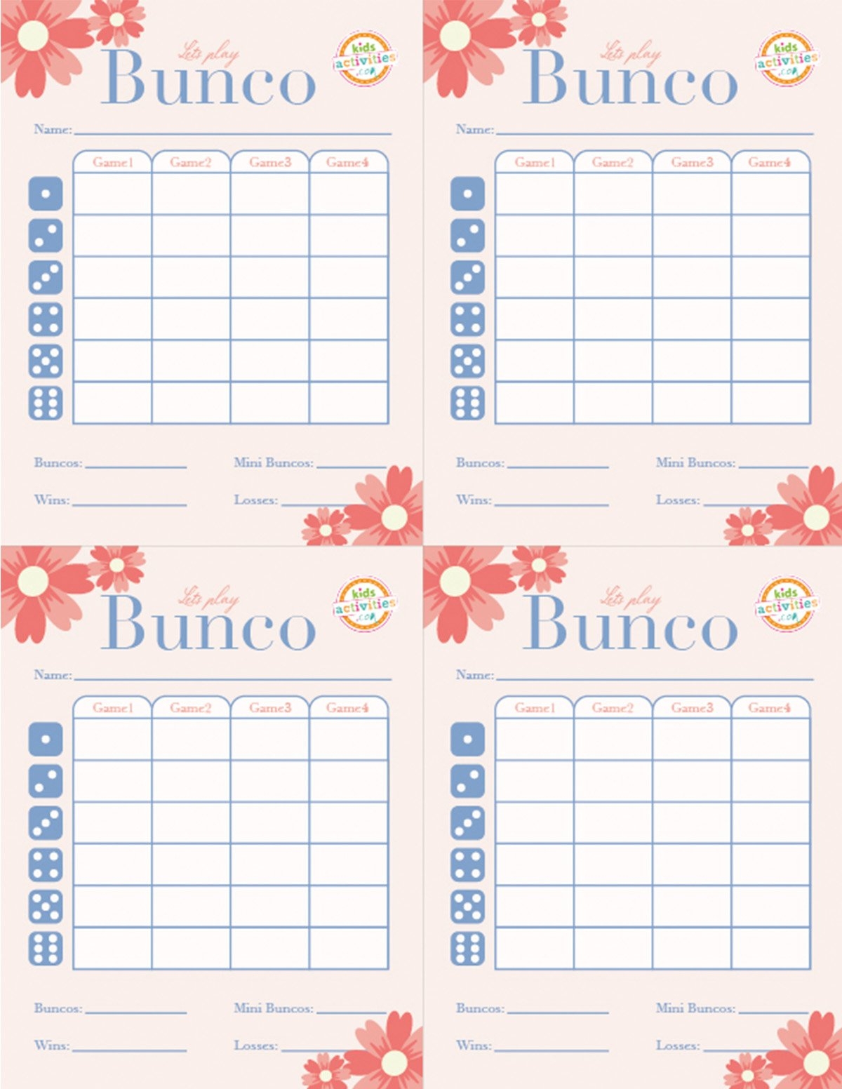bunco score sheets free printable
