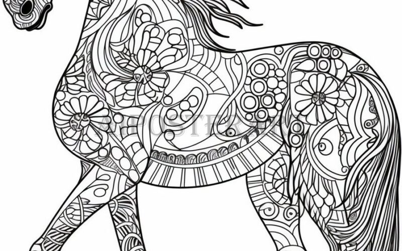Mandala Horse Coloring Page For Adults Printable Coloring Sheet Patterned Horse Coloring Image High Res 5376x8064 Detailed Horse Etsy