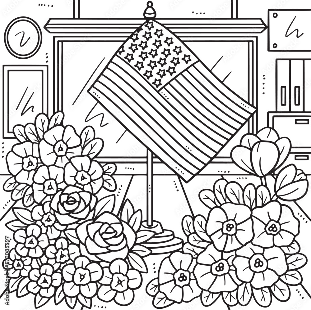 Memorial Day American Flag With Flowers Coloring Stock Vector Adobe Stock