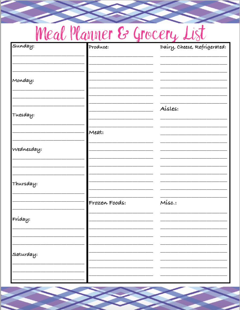 grocery list free printable template