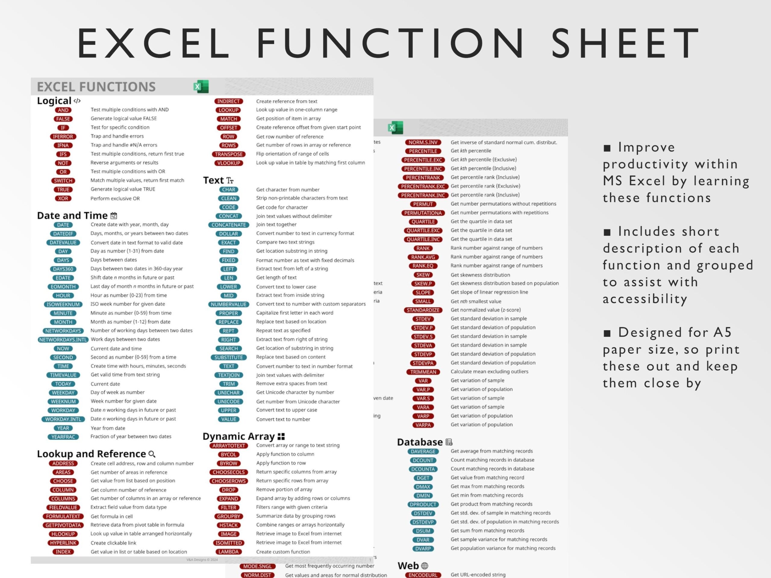 Microsoft Excel Functions Printable Excel Cheat Sheet Workbook Productivity Excel Formulas Windows Mac Excel Ninja Autumn Etsy