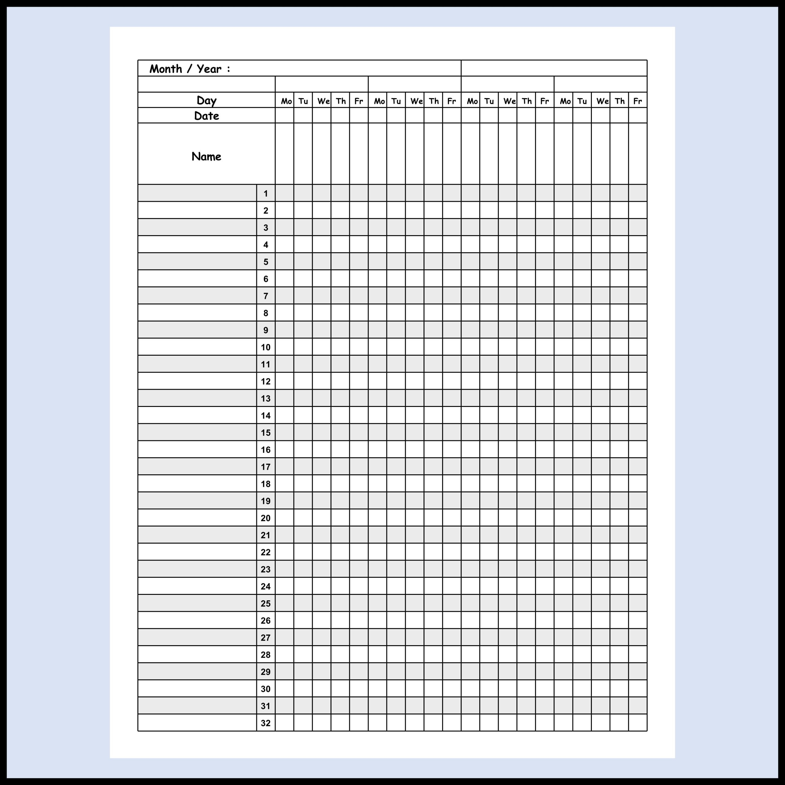 printable attendance sheets