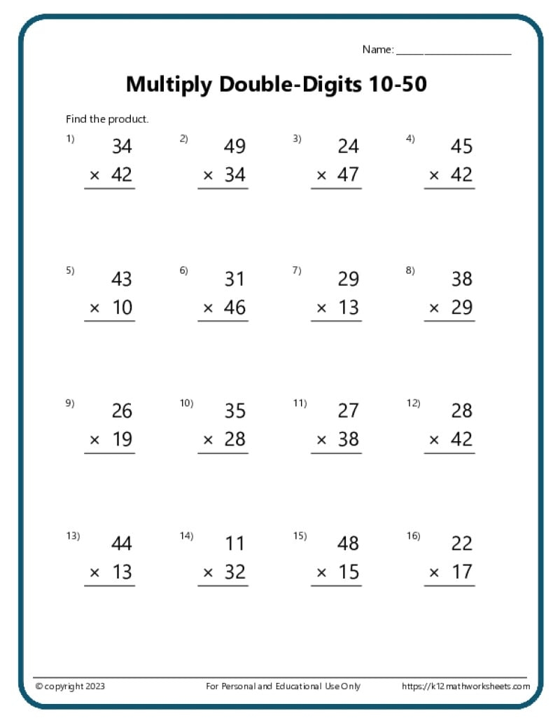 multiplication printable sheets