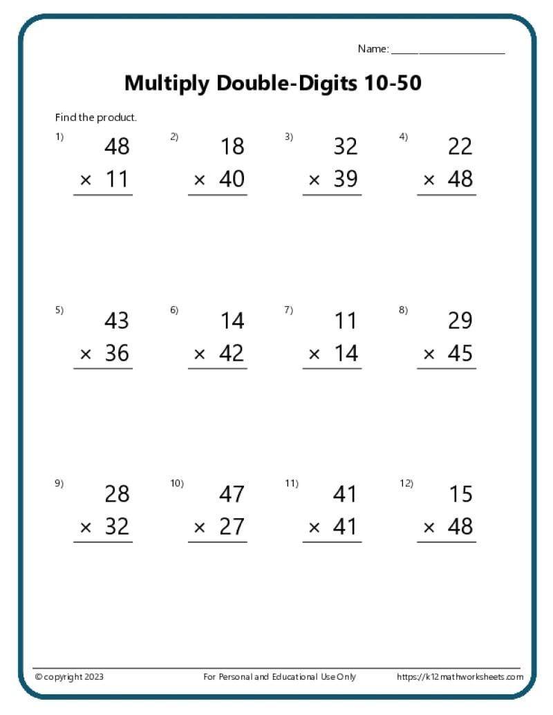 multiplication sheets printable