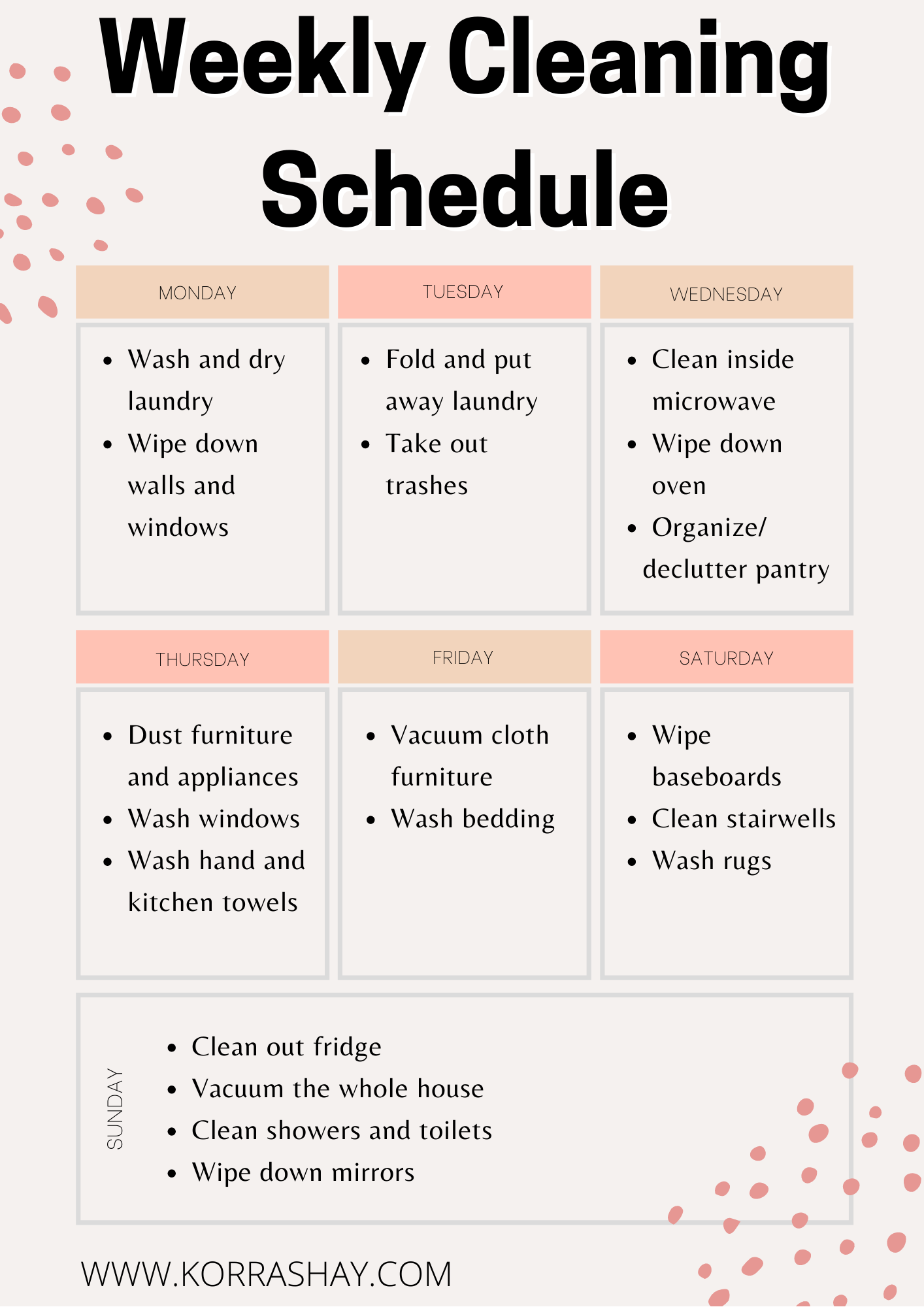 weekly cleaning chart printable