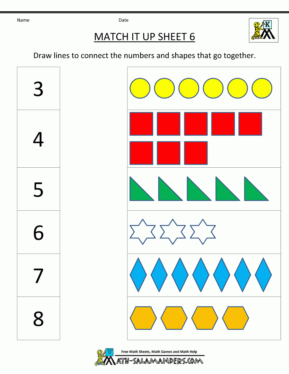 Number Matching Worksheets 1 10
