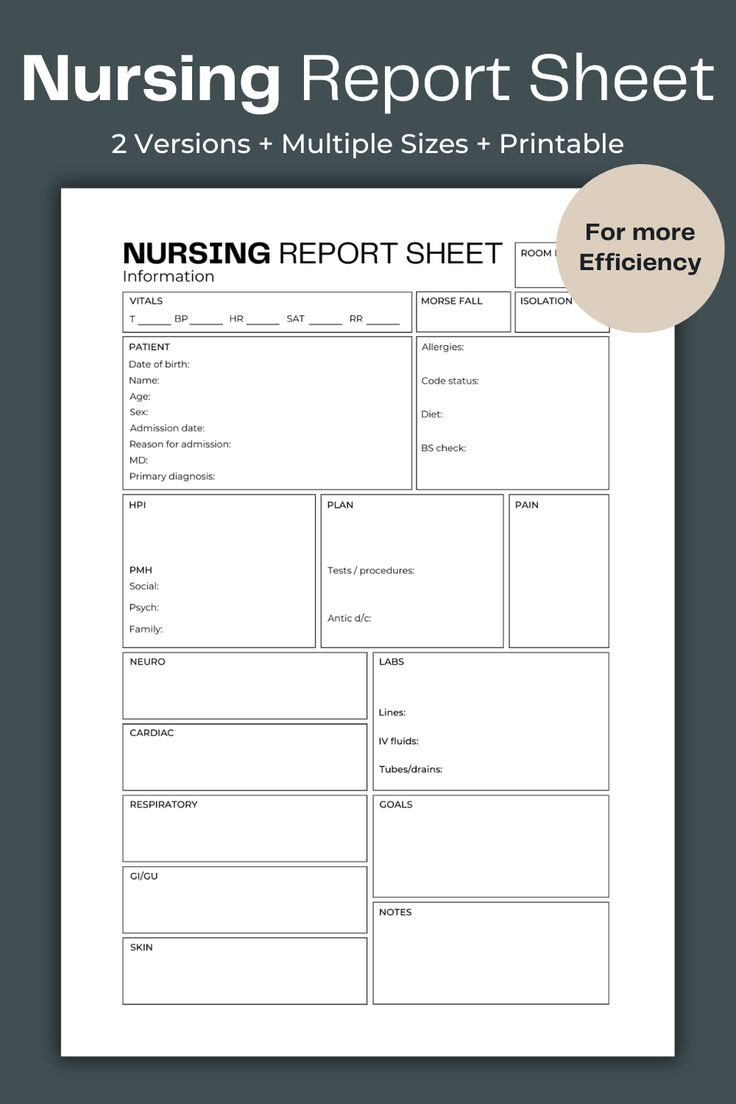 nurse report sheet printable