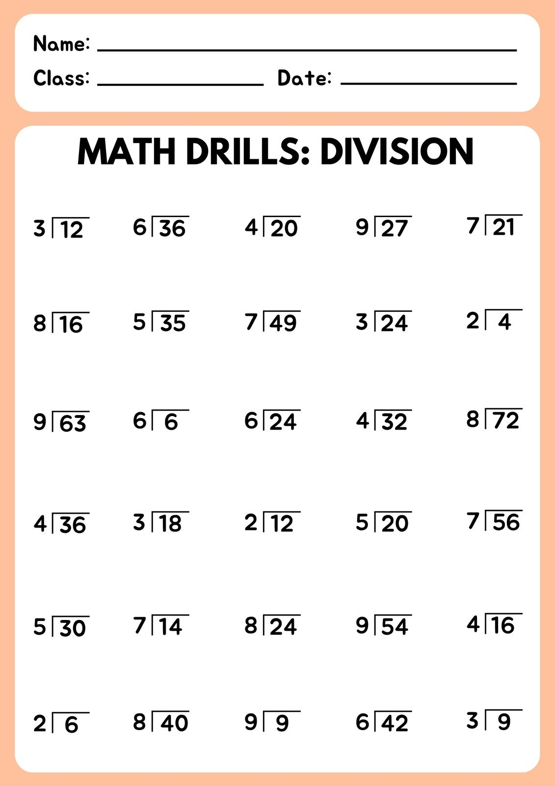 printable division sheets