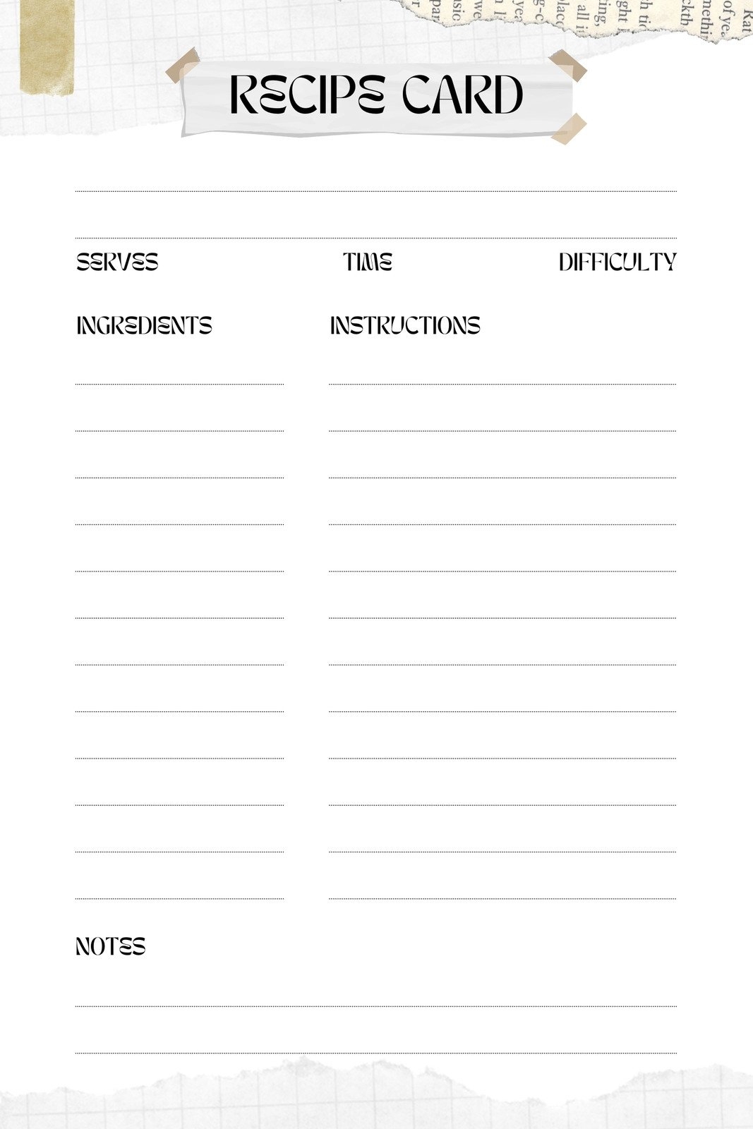 printable recipe card template