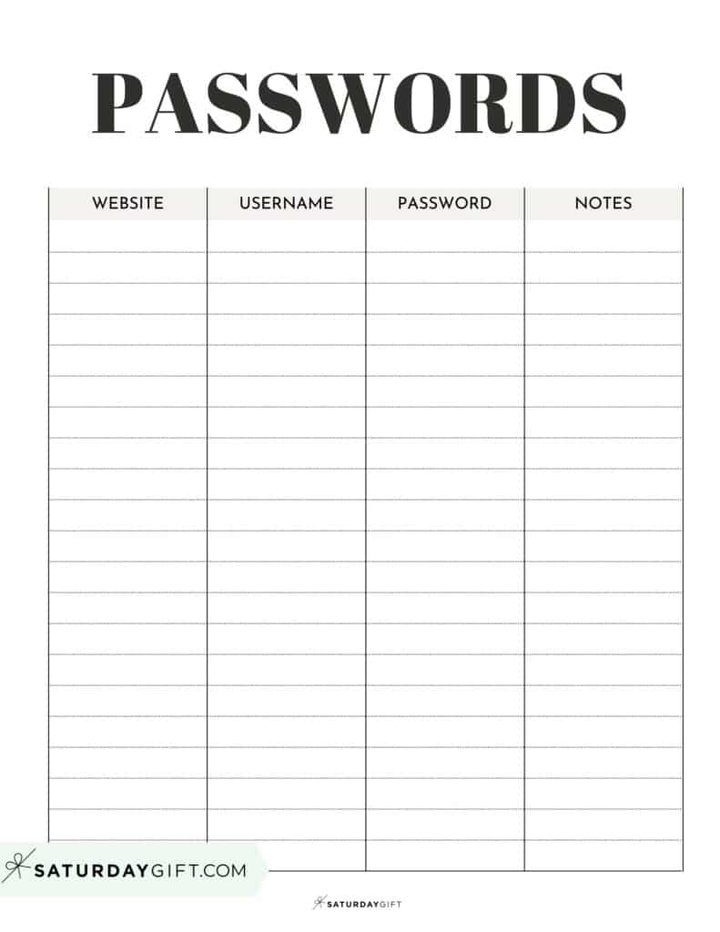 Password Tracker Printable 15 Cute Free Password Keepers