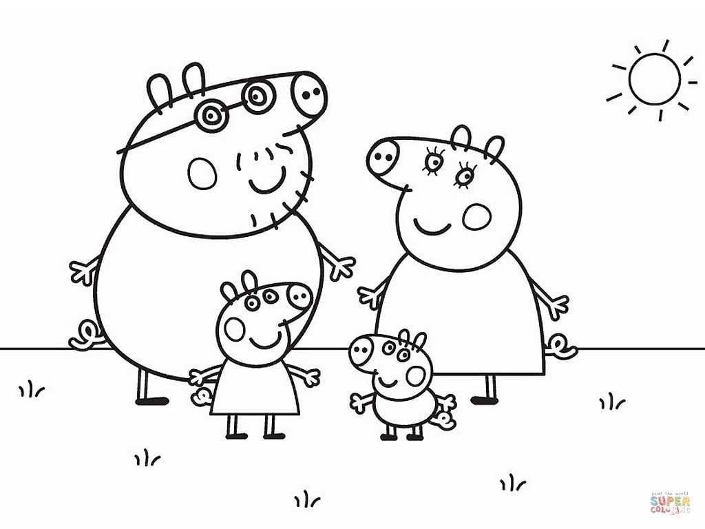 Peppa Pig And Her Family Peppa Pig Coloring Pages