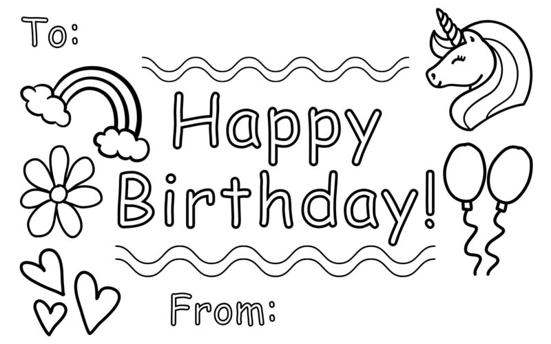 Printable And Coloring Birthday Card For Kids DIY Birthday Card For Kids Coloring Card To Make At Home Pictures To Trace To Make A Card Etsy