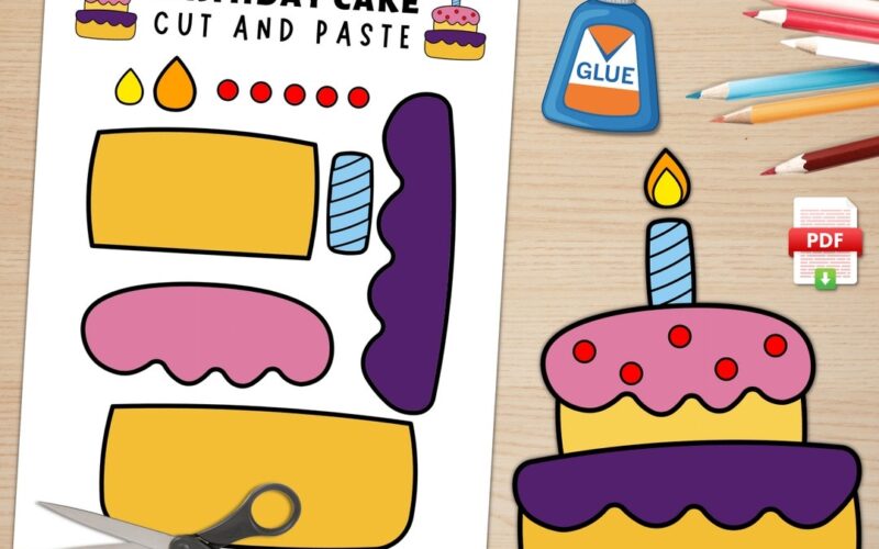 Printable Birthday Cake Craft Template For Kids Birthday Activities Birthday Cake Paper Craft Build A Cake US Letter Size A4 Size Etsy