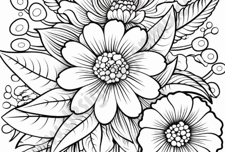 Printable Bold And Easy Flowers Coloring Pages Adult Coloring Pages Designs By Kemmy