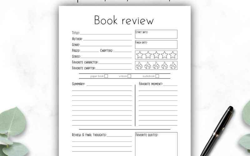 Printable Book Review Template Reading Log A4 A5 Letter Half Letter digital Download Etsy