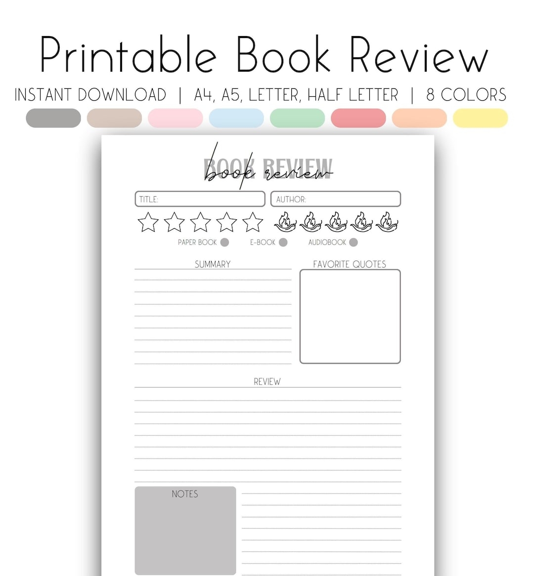 printable book template