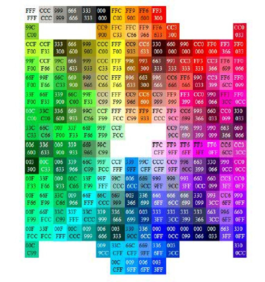 Printable Color Chart With Hex Values Etsy Australia