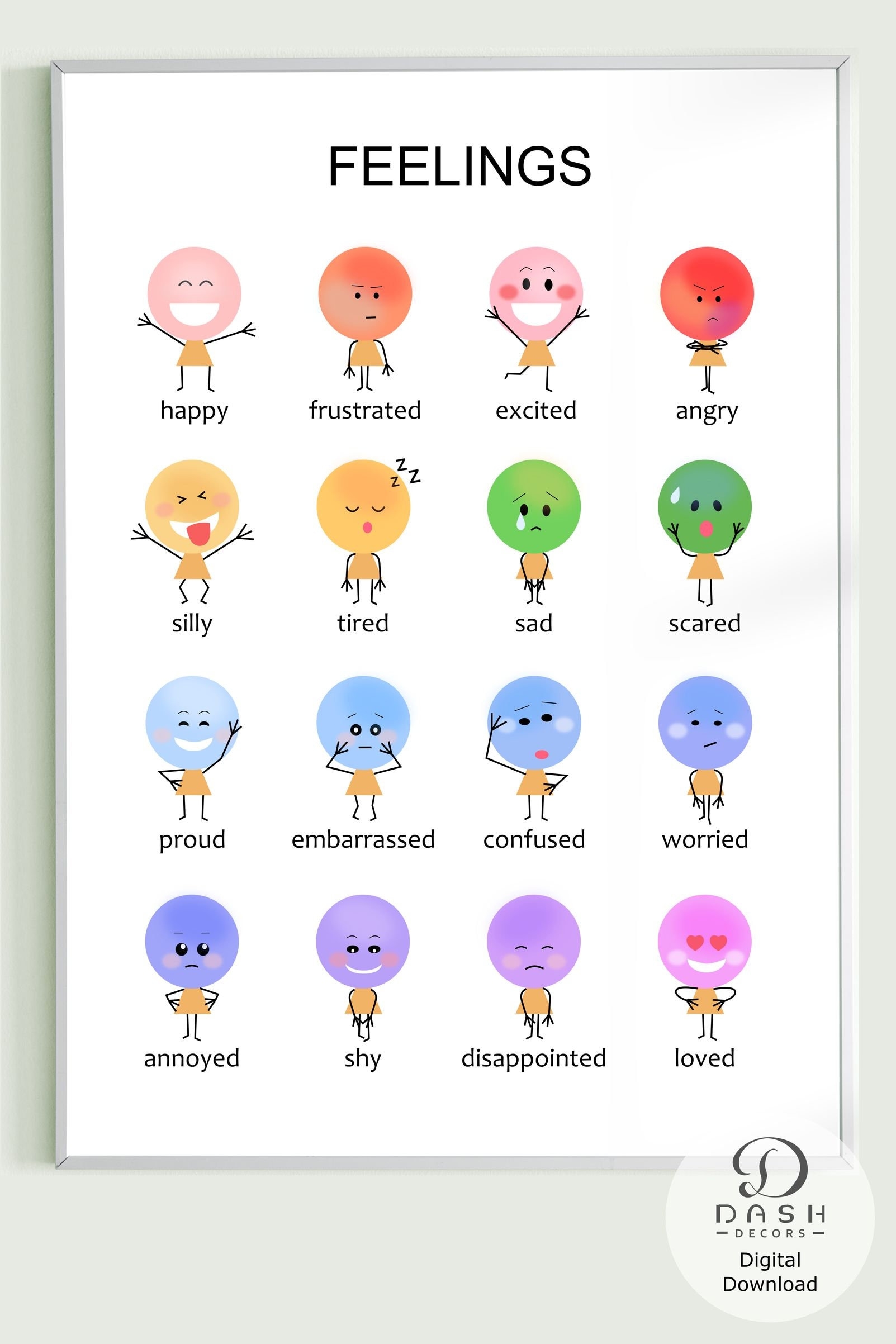 Printable Emotion Chart Poster For Kid And Montessori Preschool Feelings Art Chart Rainbow Emotion Designs feelings Chart Kid printable Etsy